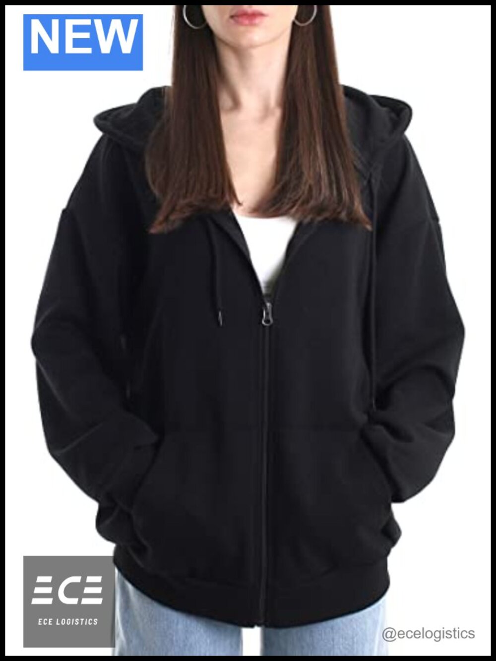 Oversized Women's Zip Up Hoodie Lightweight Cotton Poly Blend Drop Shoulder